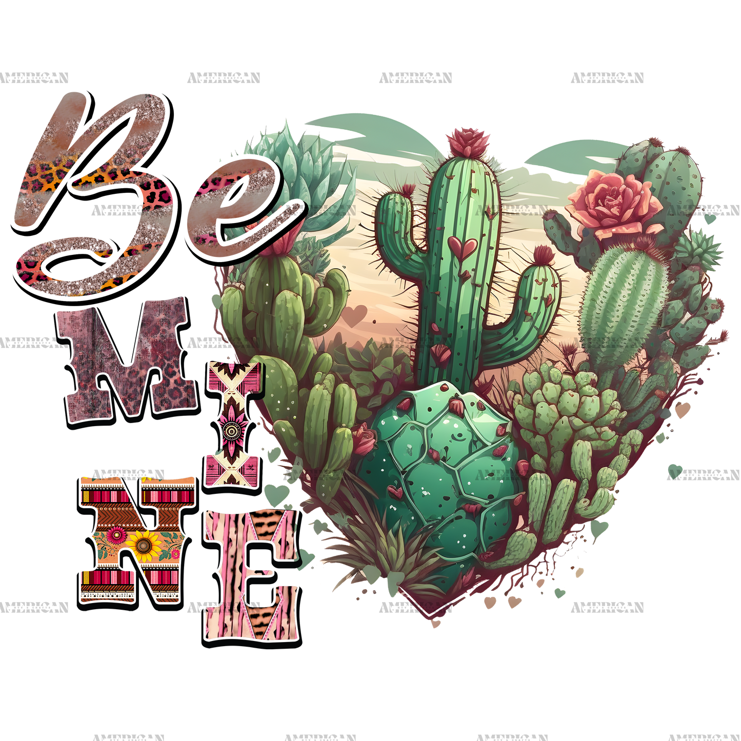 Be Mine Cactus Western Valentine DTF Transfer