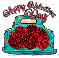 Happy Valentines Day Roses Truck DTF Transfer