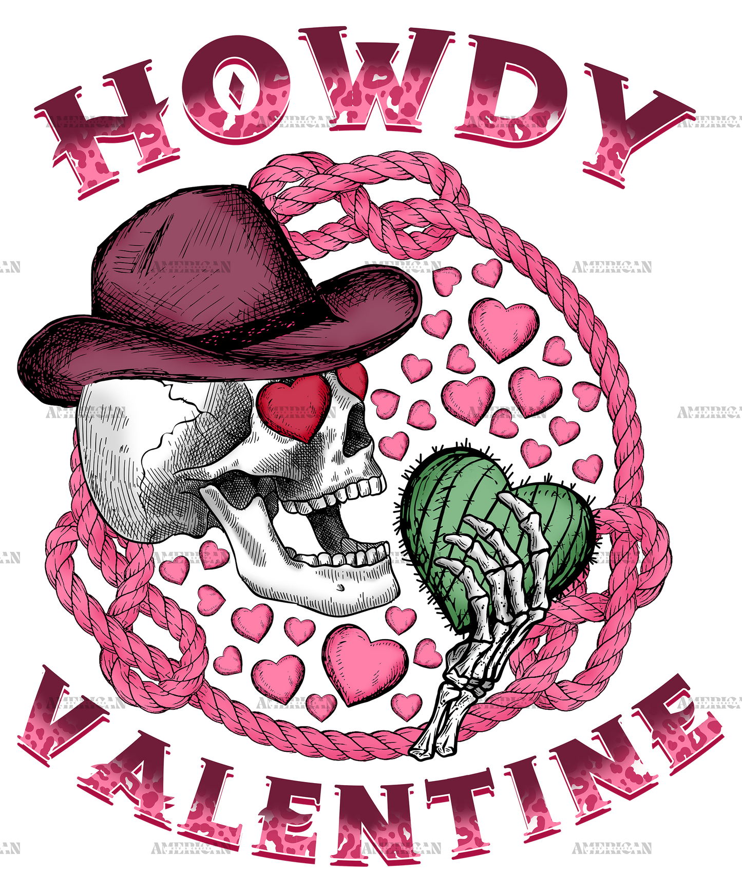 Howdy Valentine Cactus Skull DTF Transfer