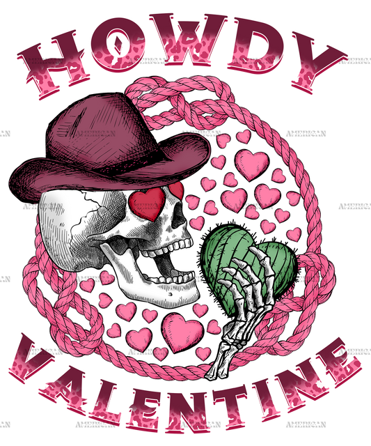 Howdy Valentine Cactus Skull DTF Transfer