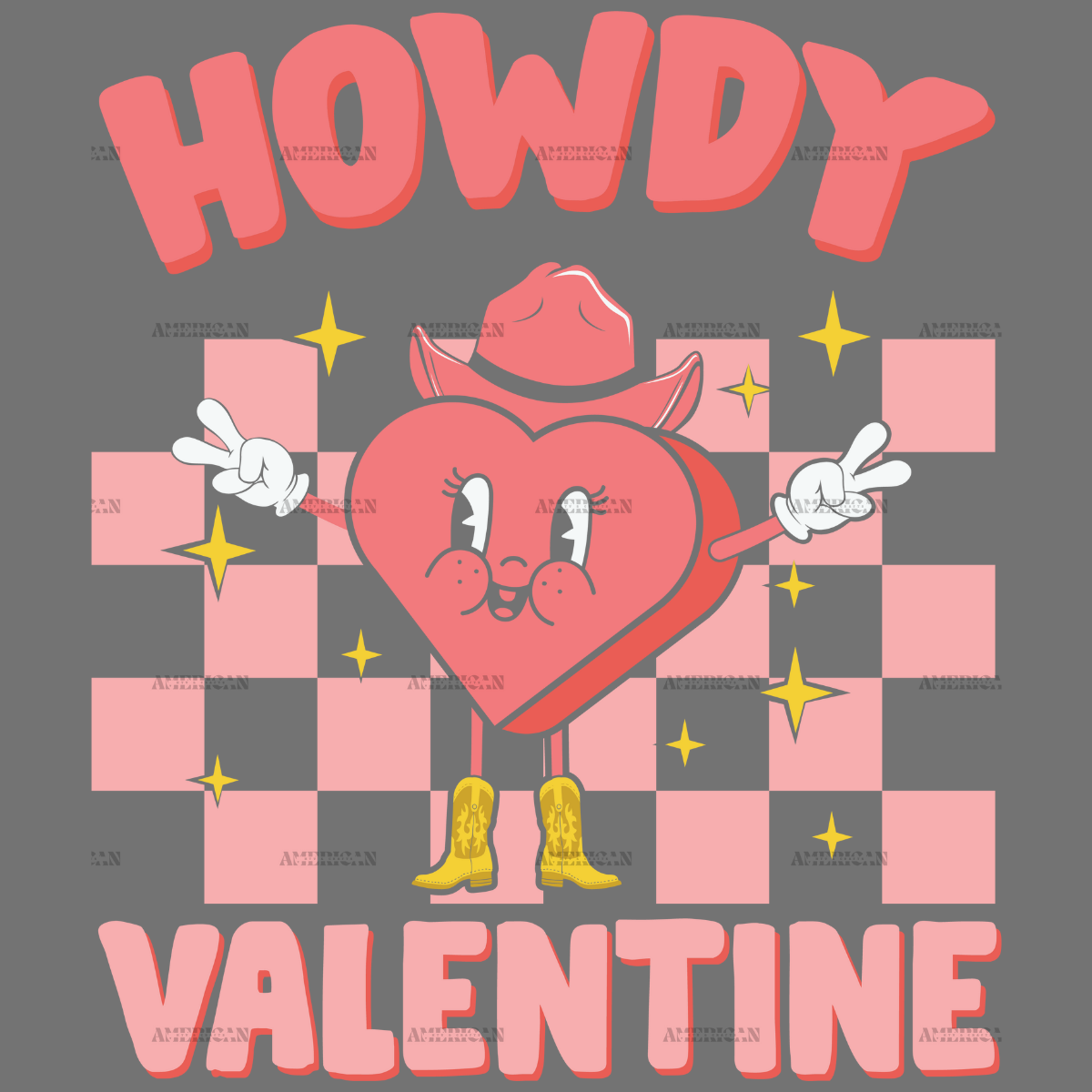 Howdy Valentine Checkered Heart DTF Transfer