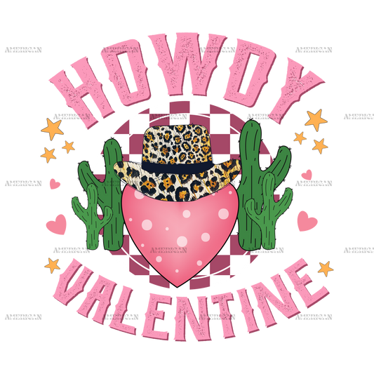 Howdy Valentine Heart Cactus DTF Transfer