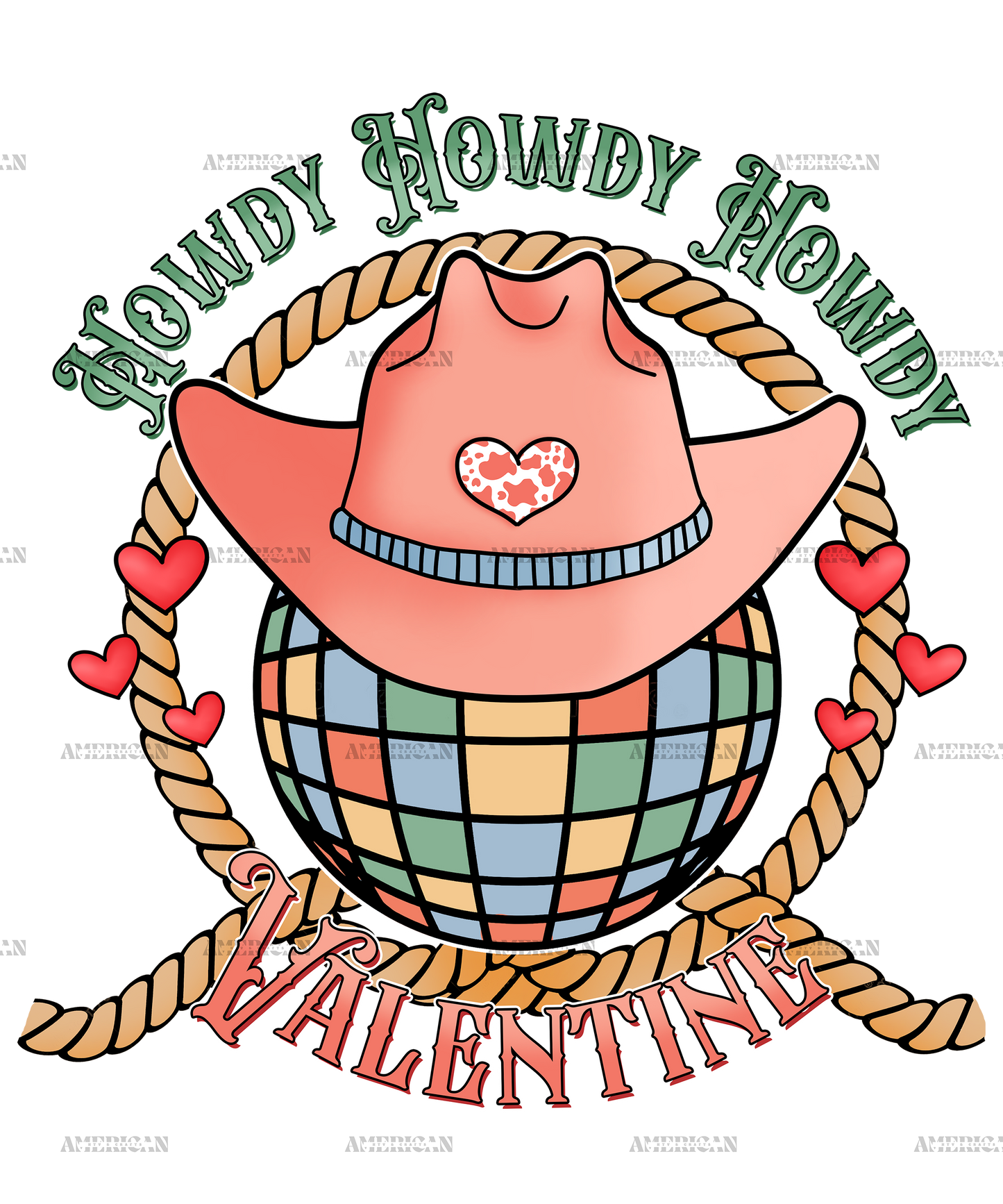 Howdy Valentine Western Hat Disco DTF Transfer