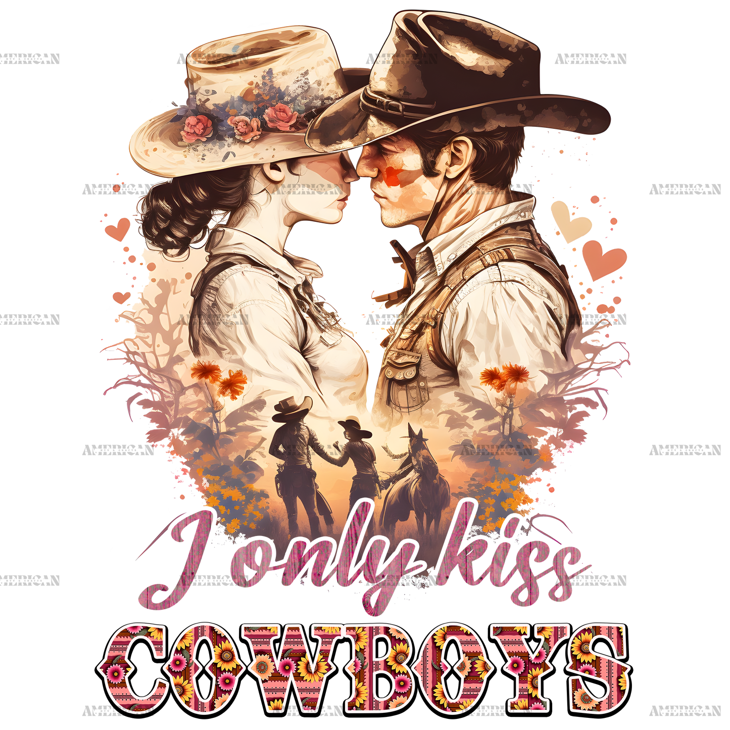 I Only Kiss Cowboys Western Valentine DTF Transfer