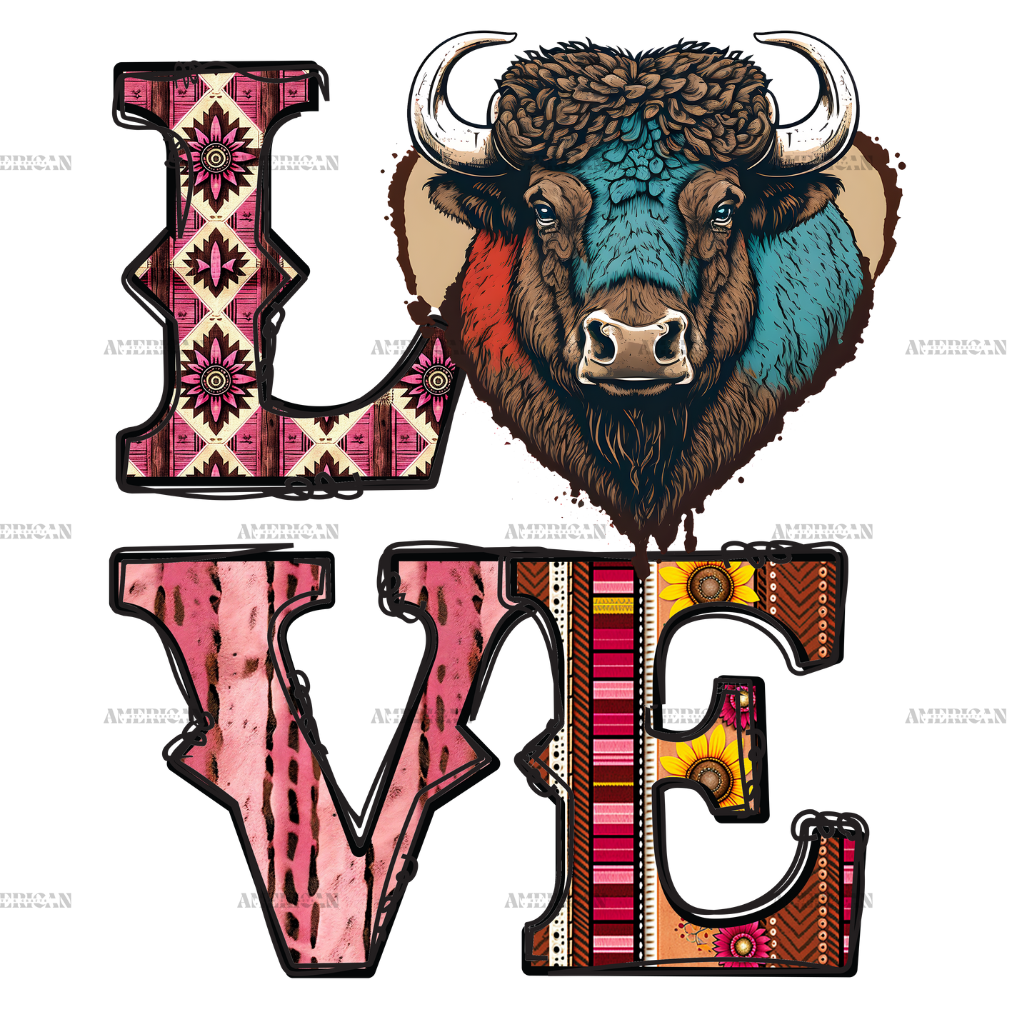 Love Bison Western Valentine DTF Transfer