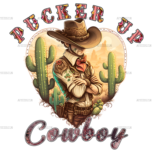 Pucker Up Cowboy Western Valentine DTF Transfer