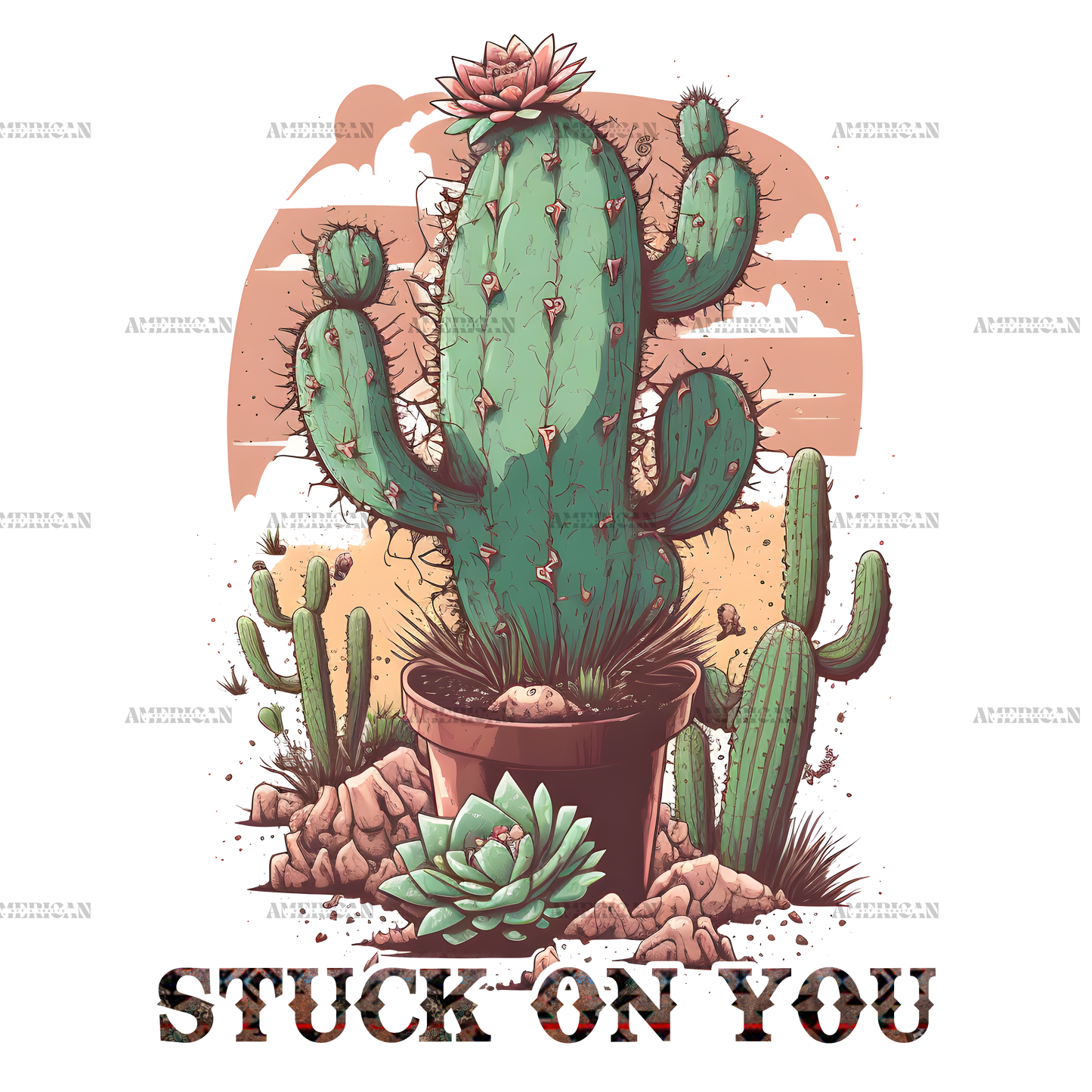 Stuck On You Cactus Western Valentine DTF Transfer